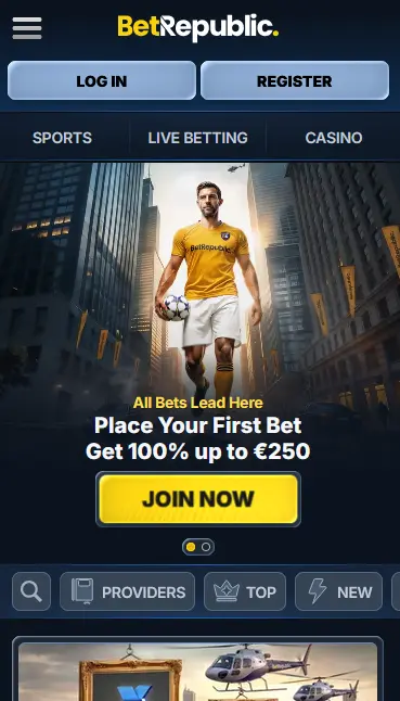BetRepublic mobile casino running in a smartphone browser