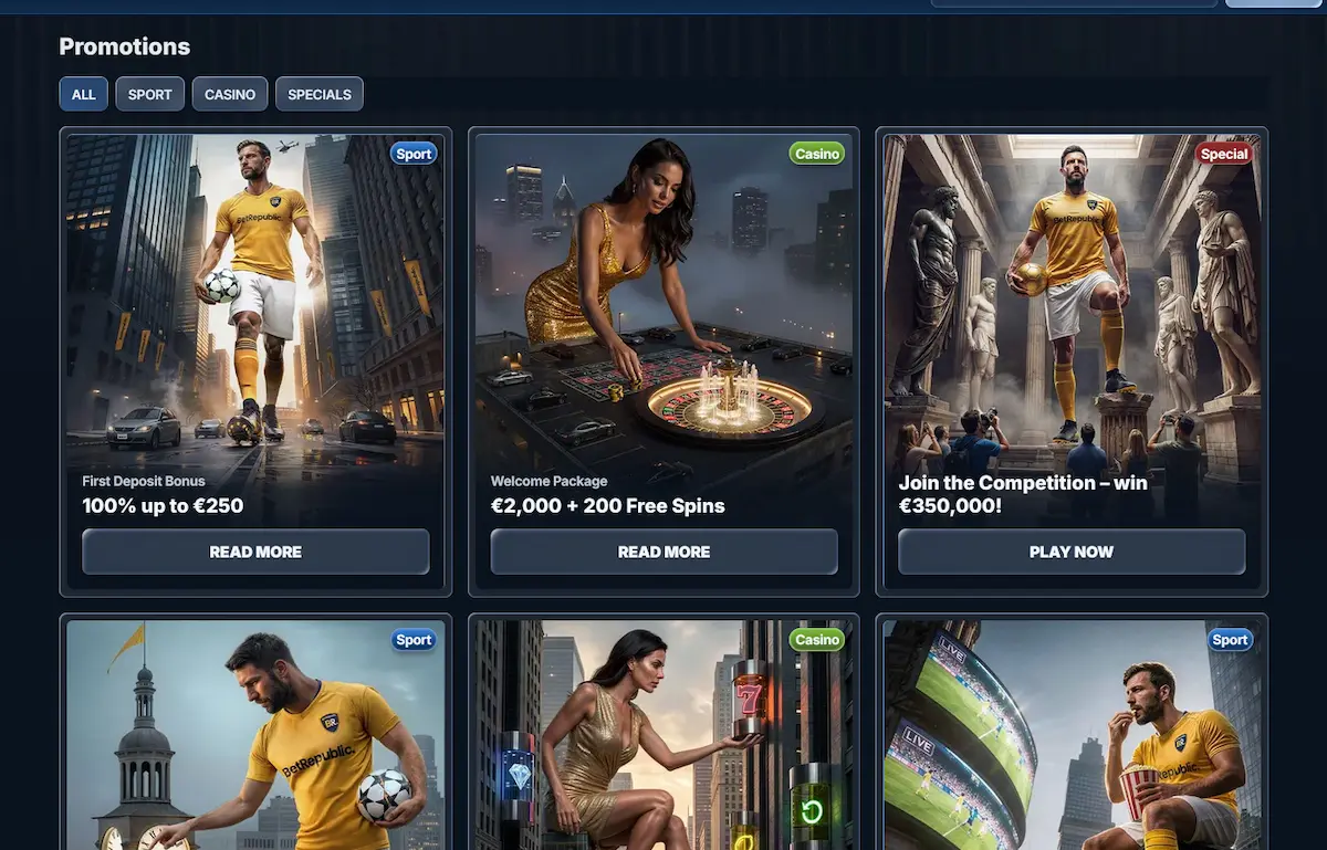 BetRepublic welcome bonus and promotions page