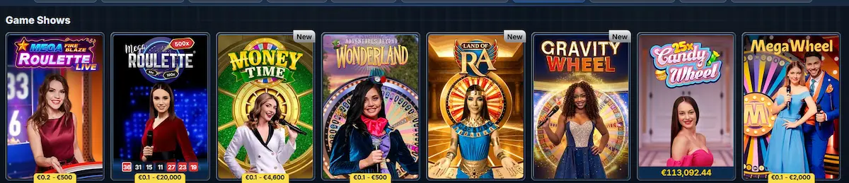 BetRepublic live game show Money Time and Mega Wheel