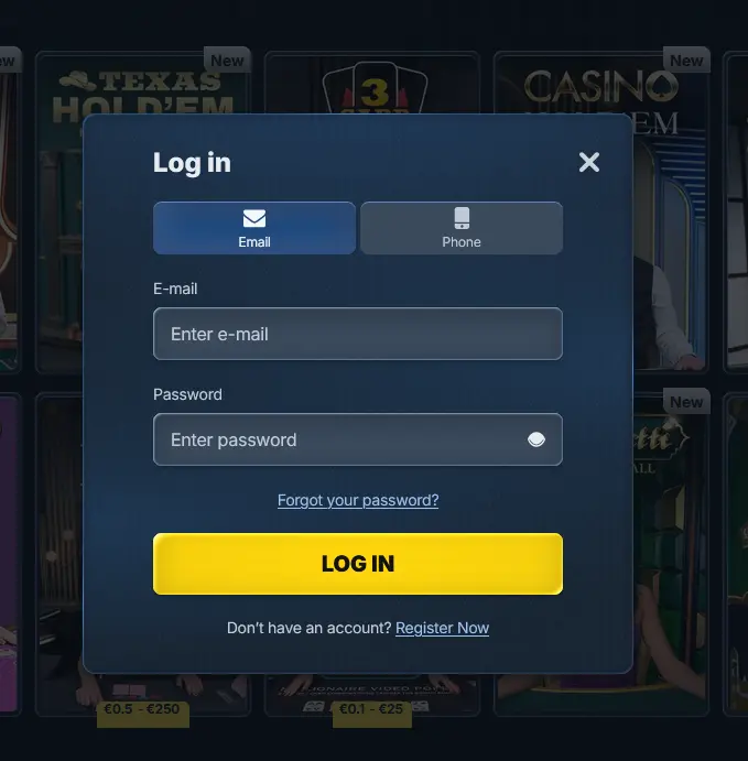 BetRepublic login screen for account access