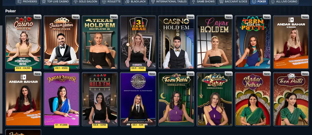 BetRepublic online poker table games selection